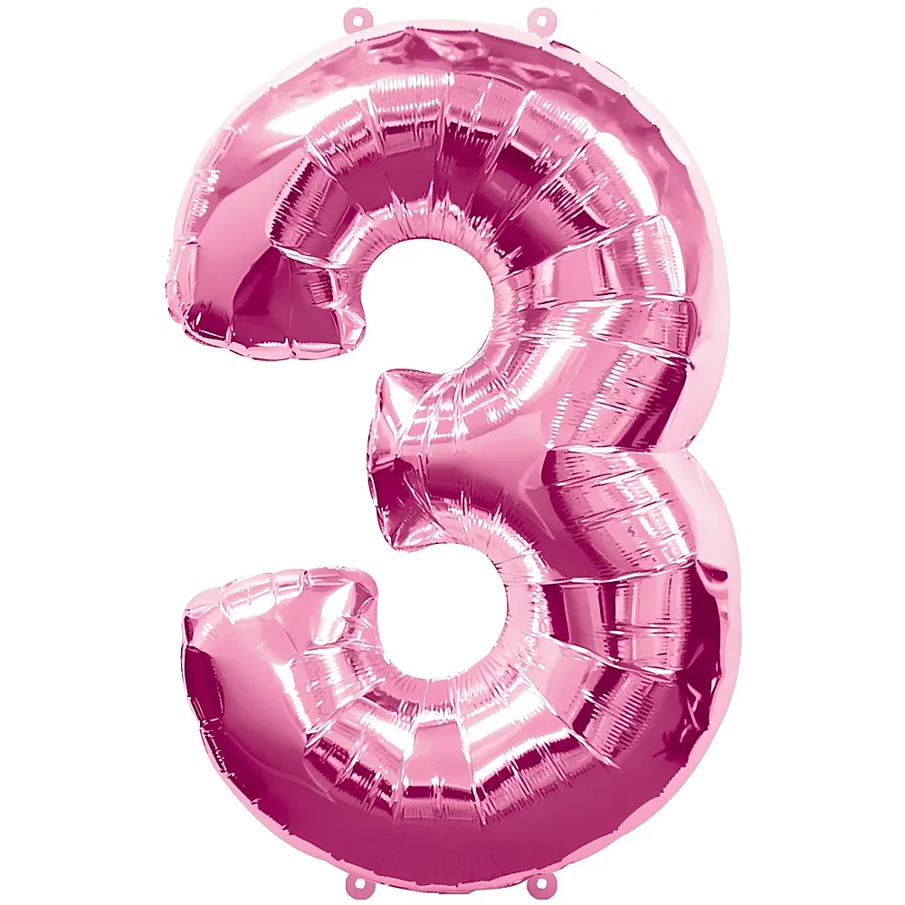 Amscan Zahlen Pink Folienballon Nummer 3 Pink 86cm | Kindergeburtstag