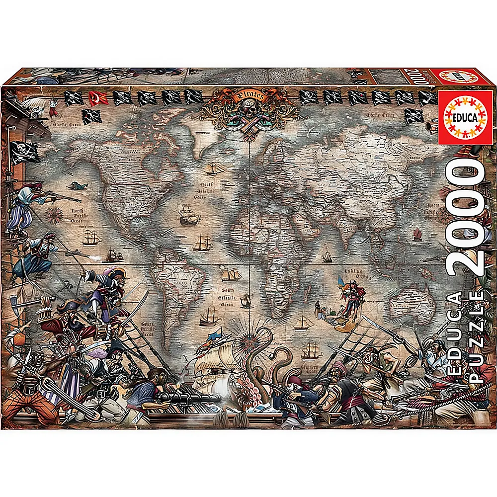 Educa Puzzle Piraten Weltkarte 2000Teile