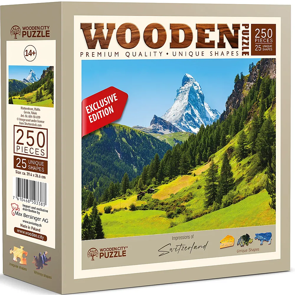 meinspielzeug - Wooden City Puzzle Matterhorn, Schweiz - 250 Teile | Holzpuzzle