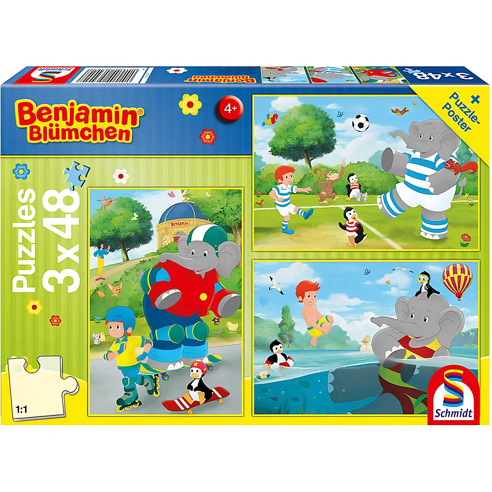 Schmidt Puzzle Benjamin Blmchen, Sport und Spiel mit Tr 3x48