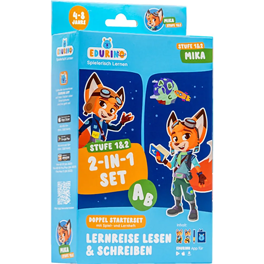 Edurino Doppelstarterset Mika, d Lernreise Lesen&Schreiben, Mika 1 und 2, Stift, App, ab 4 Jahren