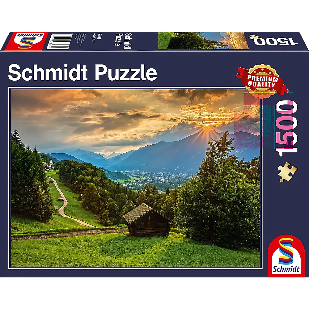Schmidt Puzzle Sonnenuntergang ber dem Bergdorf Wamberg 1500Teile