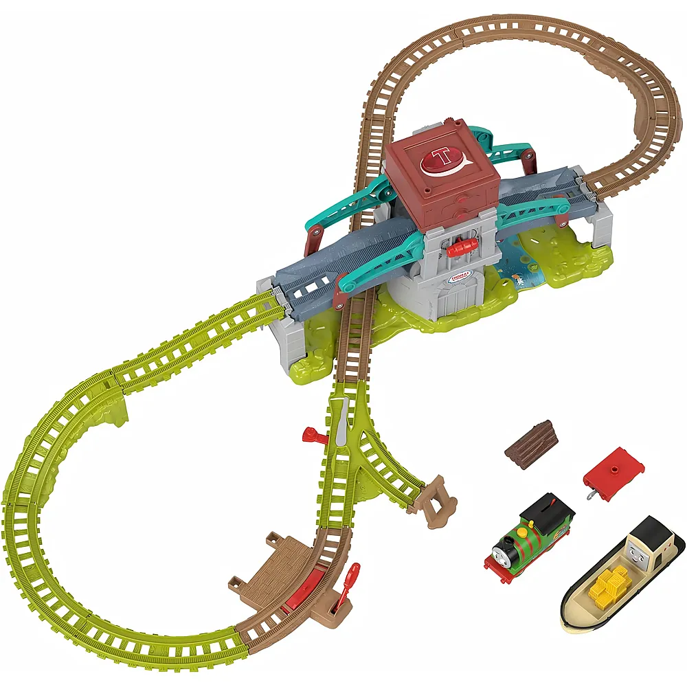 Fisher-Price Thomas & Friends - Bulstrode und Lenkbr�cke, Playset 2,4 Meter Strecke mit Percy-Lokomotive, Mobile Br�cke mit Taste zur Aktivierung der Ger�usche, Spielzeug f�r Kinder, 3+ Jahre, HYR82