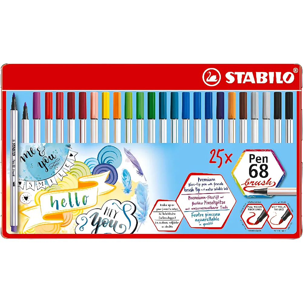 Stabilo Premium-Filzstift mit Pinselspitze Pen 68 brush - 25 Teile