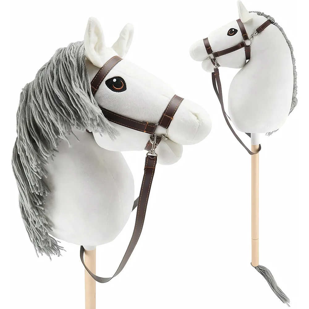 Bieco Hobby Horse Cavallo a dondolo su bastone Medium Bianco con briglia - Animale a dondolo