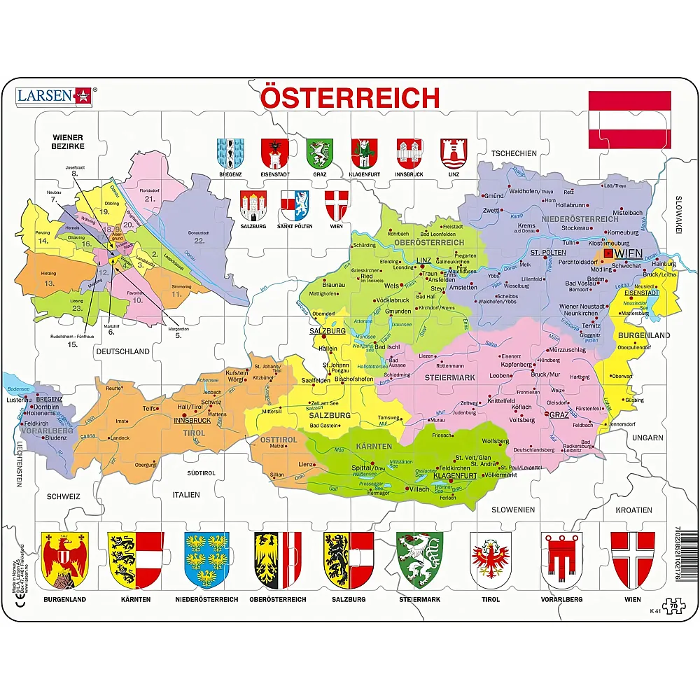 Larsen Puzzle �sterreich - 70 Teile - Rahmenpuzzle