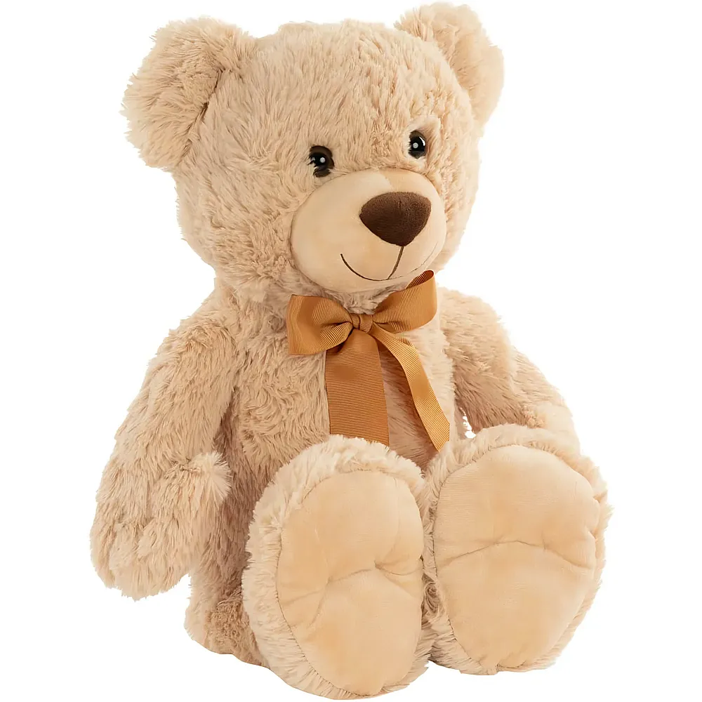 Idena Pl�sch Teddyb�r mit kuscheligem Fell und Goldener Schleife Beige 38cm