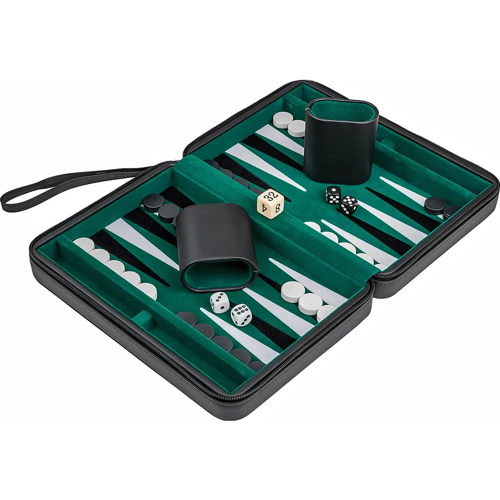 Philos Backgammon Alonnisos, Reise, schwarz, Kunstleder, magnetisch