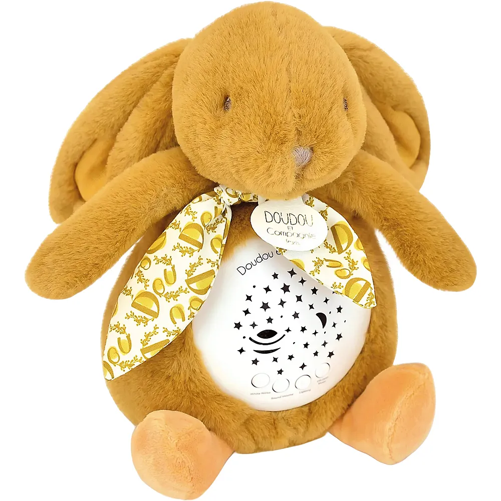 Doudou et Compagnie Nachtlicht Hase Sterne & Musik Ocker - 19 cm | Spieluhren