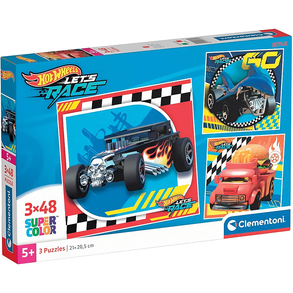 Clementoni Puzzle Supercolor 3in1 Hot Wheels Let's Race 48Teile