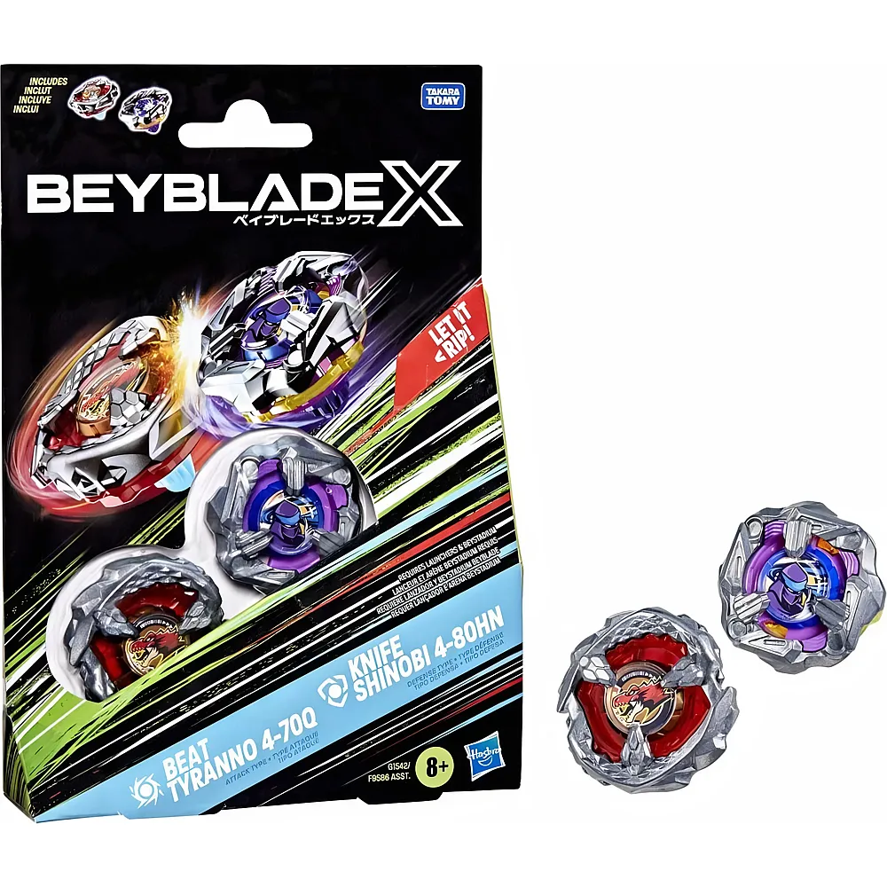 Beyblade X Beat Tyranno 4-70Q & Knife Shinobi 4-80HN Dual Pack