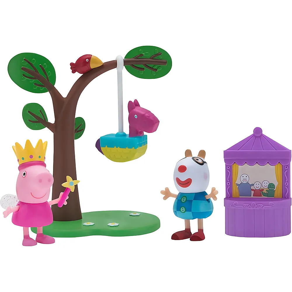 Jazwares Peppa Wutz Geburtstagsfeier Spielset mit beweglicher Peppa und Pedro Pony Spielfigur, Baum mit Pinata und Peppa Pig - Suche