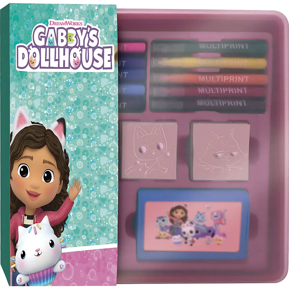 Multiprint Gabby's Dollhouse Kit de tampons et feutres dans une bo�te de rangement