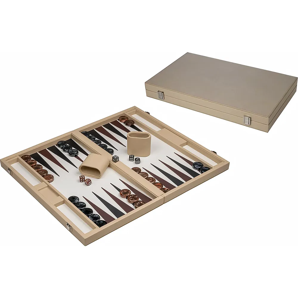 Philos Backgammon beige, gross, Kunstleder