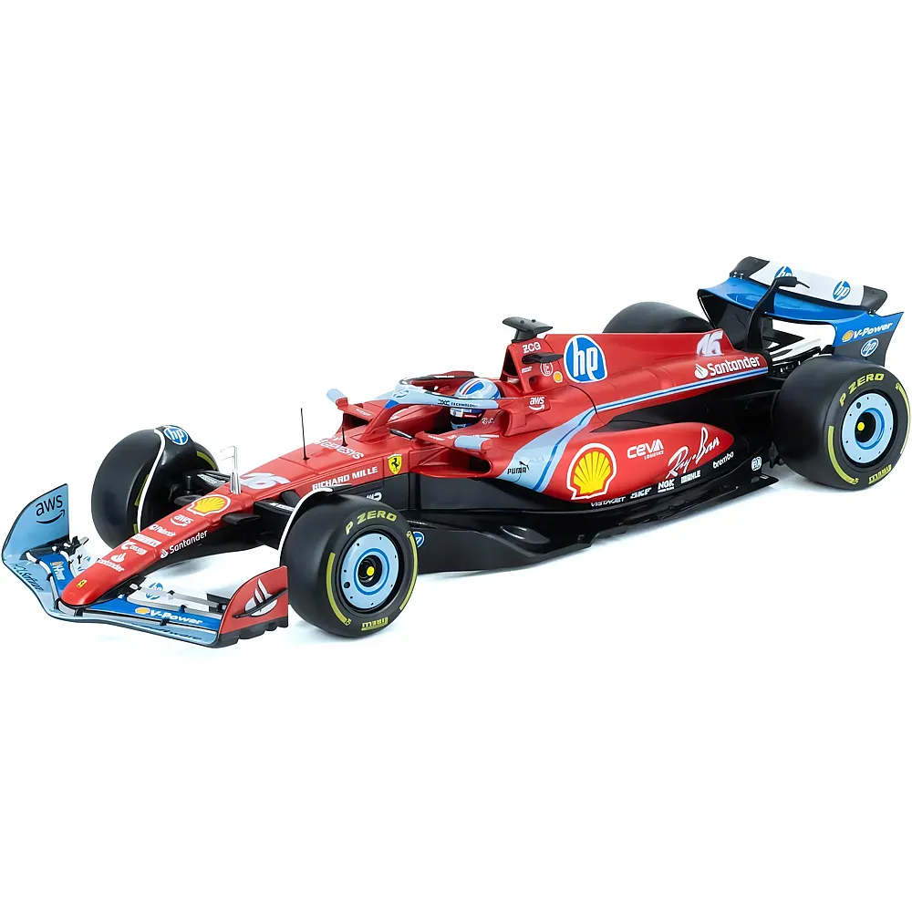 Bburago Ferrari SF24 F1 Miami 2024Leclerc mit Helm  Miniaturauto aus Metall 1/18  offizielles Modell Ferrari Formel 1 Saison 2024  Sehr realistische Details  Ferrari Collector Edition
