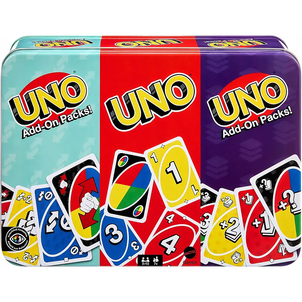 Mattel Games UNO Kartenspiel mit Zwei Erweiterungssets und Sammelmetalldose
