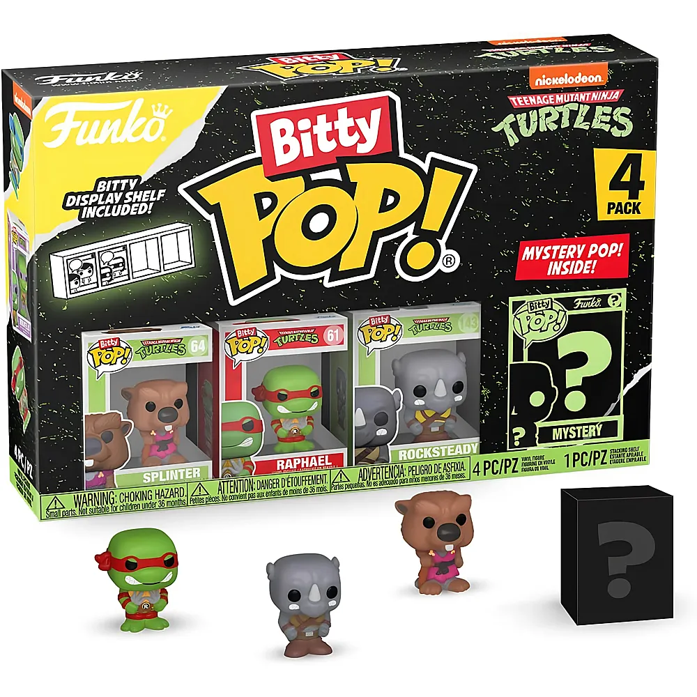 meinspielzeug - Funko Bitty Pop Splinter, Raphael, Rocksteady und Mystery - 4 Teile TMNT | Lizenzfiguren