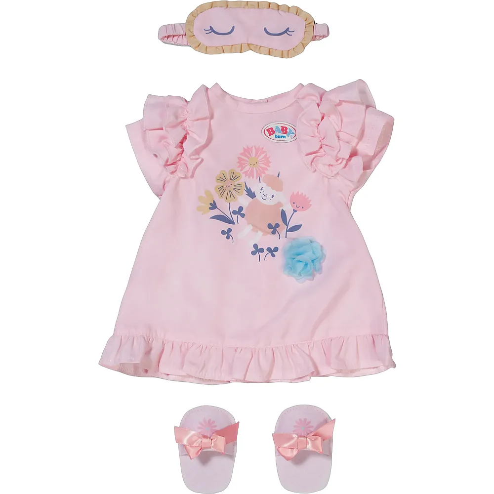 Zapf Creation Baby Born Nachthemd mit Schlafmaske & Pantoffeln - 43 cm | Puppenkleider