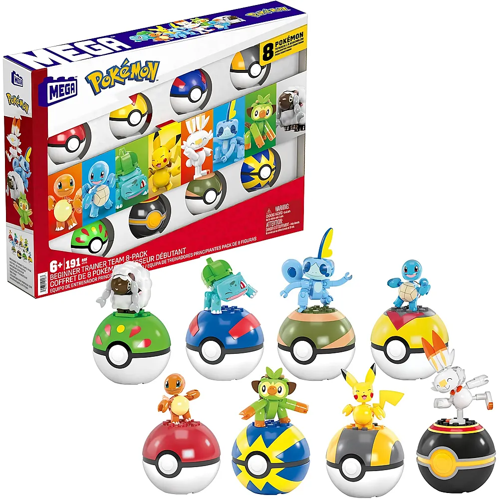 Mega Construx Pok�mon Trainerteam - Pikachu, Bisasam, Glumanda, Schiggy, Hopplo, Chimpep, Memmeon und Wolly 191Teile