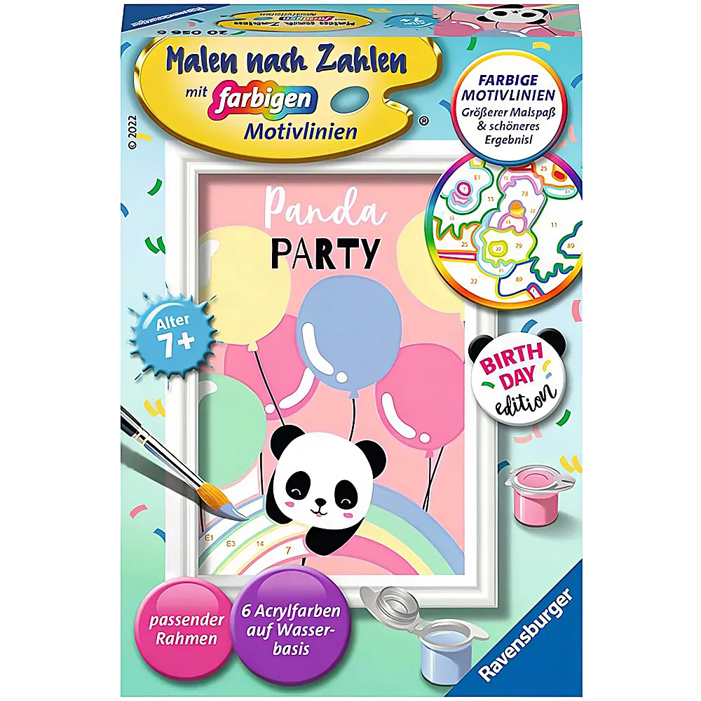 Ravensburger Malen nach Zahlen Farbige Motivlinien Panda Party