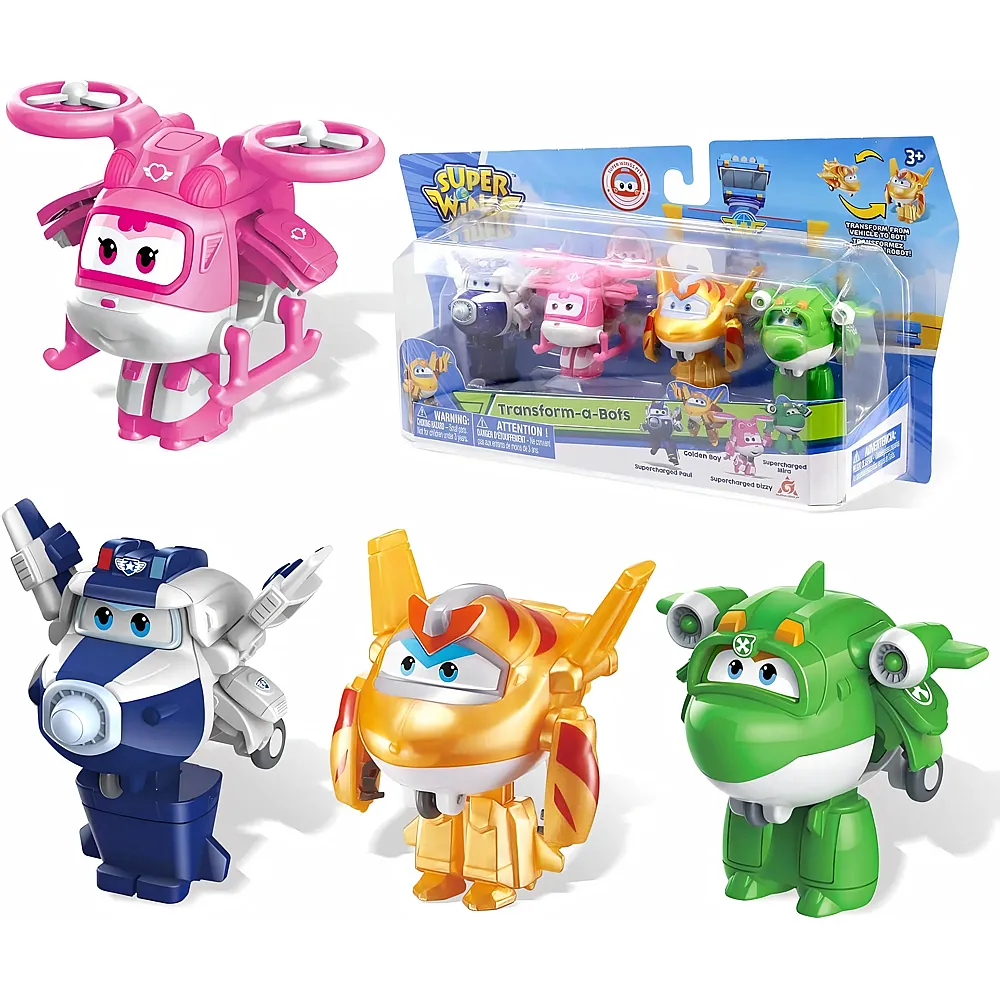 meinspielzeug - Alpha Toys Super Wings 4er-Pack Transform-a-Bots Paul, Dizzy, Golden Boy & Mira 5cm | Actionfiguren