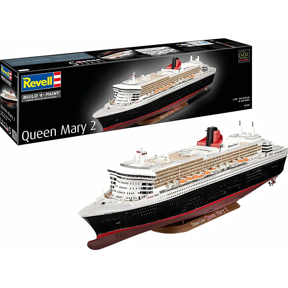 Revell Build & Paint Model Kit Queen Mary 2 1/400 - 550 Pieces - Modellbausatz Schiffe