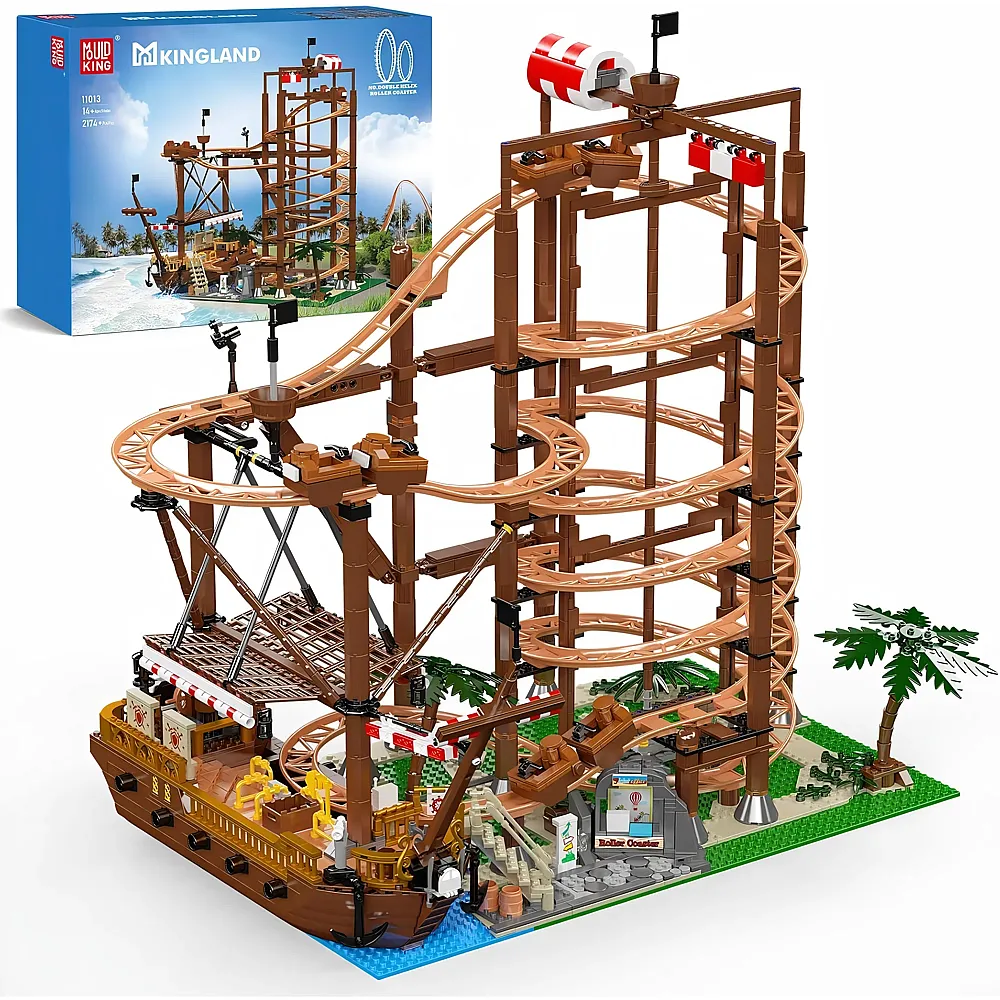 meinspielzeug - Mould King Kingland Vergn�gungspark Achterbahn mit Piratenschiff 11013 | Klemmbausteine Stadtleben