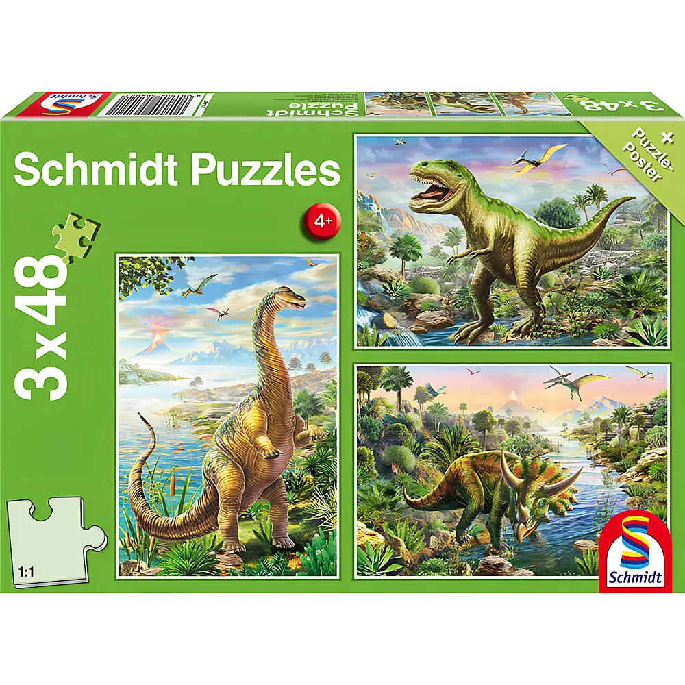 Schmidt Puzzle Abenteuer mit den Dinosauriern 3x48