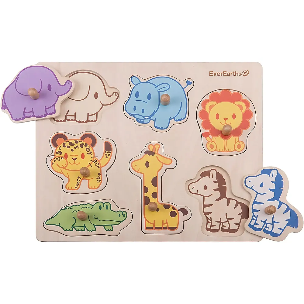 EverEarth Puzzle Safari-Tiere aus nachhaltigem Holz  Buntes Lernspielzeug zur F�rderung von Motorik und Tierkenntnissen 