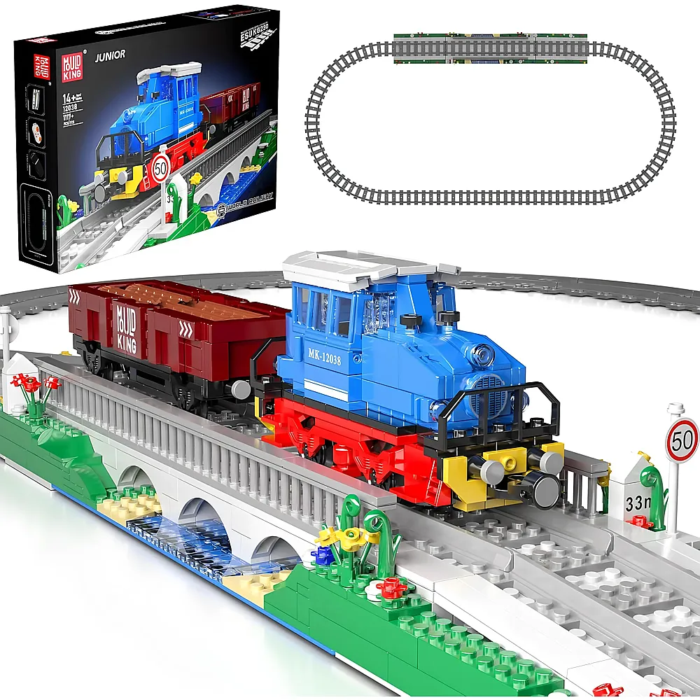 Mould King World Railway Ferngesteuerte Diesellokomotive mit Schienen 12038 - Klemmbausteine Eisenbahn