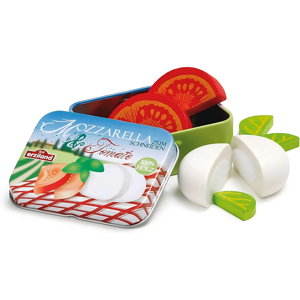 Erzi Mozzarella und Tomate aus Holz in der Dose | Lebensmittel