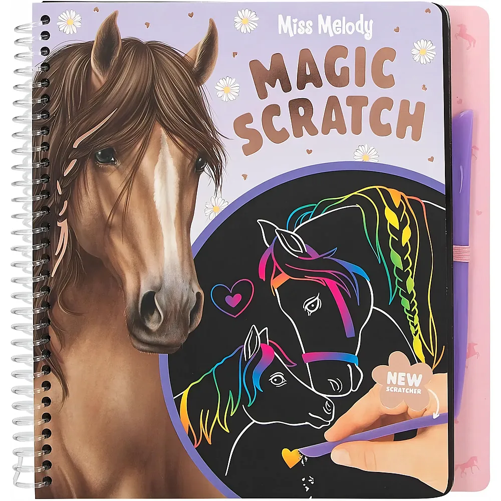 Depesche Miss Melody - Magic Scratch Book, Kratz-Buch mit coolen Pferde Motiven zum Kratzen, mit buntem Farbverlauf