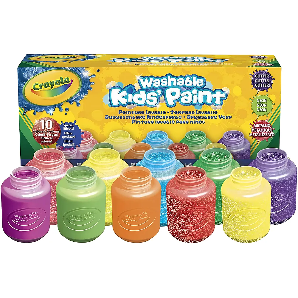 Crayola 10 Abwaschbare Temperafarben Neon, Glitter, Metall