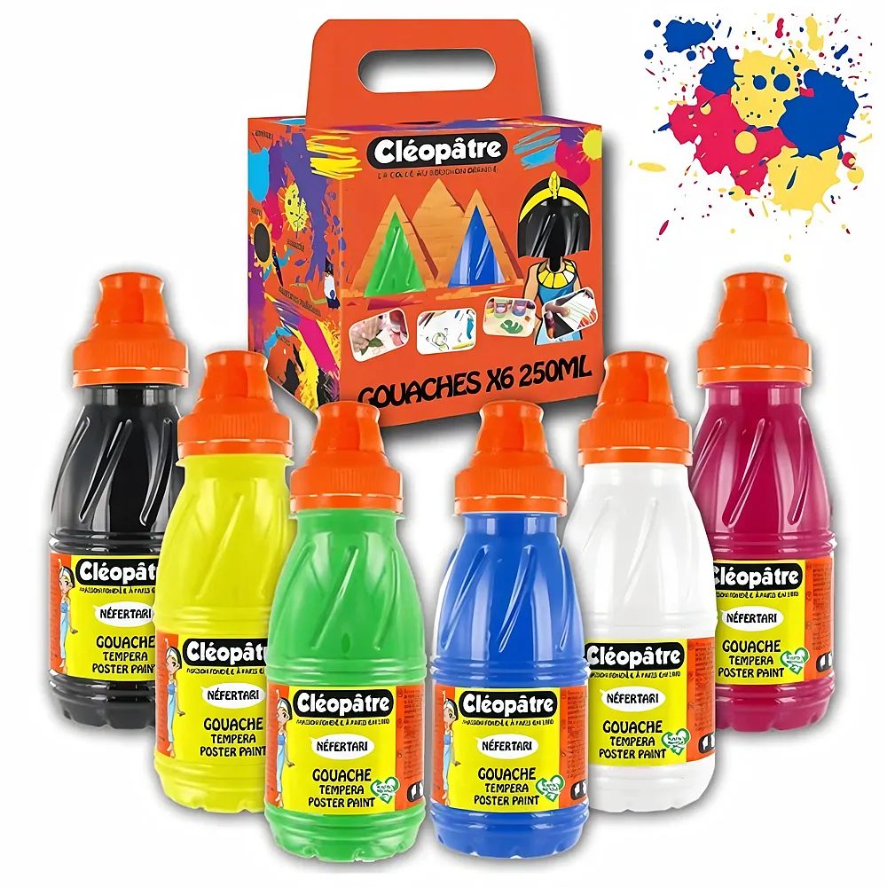Cleopatre 6 Gouachen 250ml Weiss, Gelb, Magenta, Grn, Blau, Schwarz