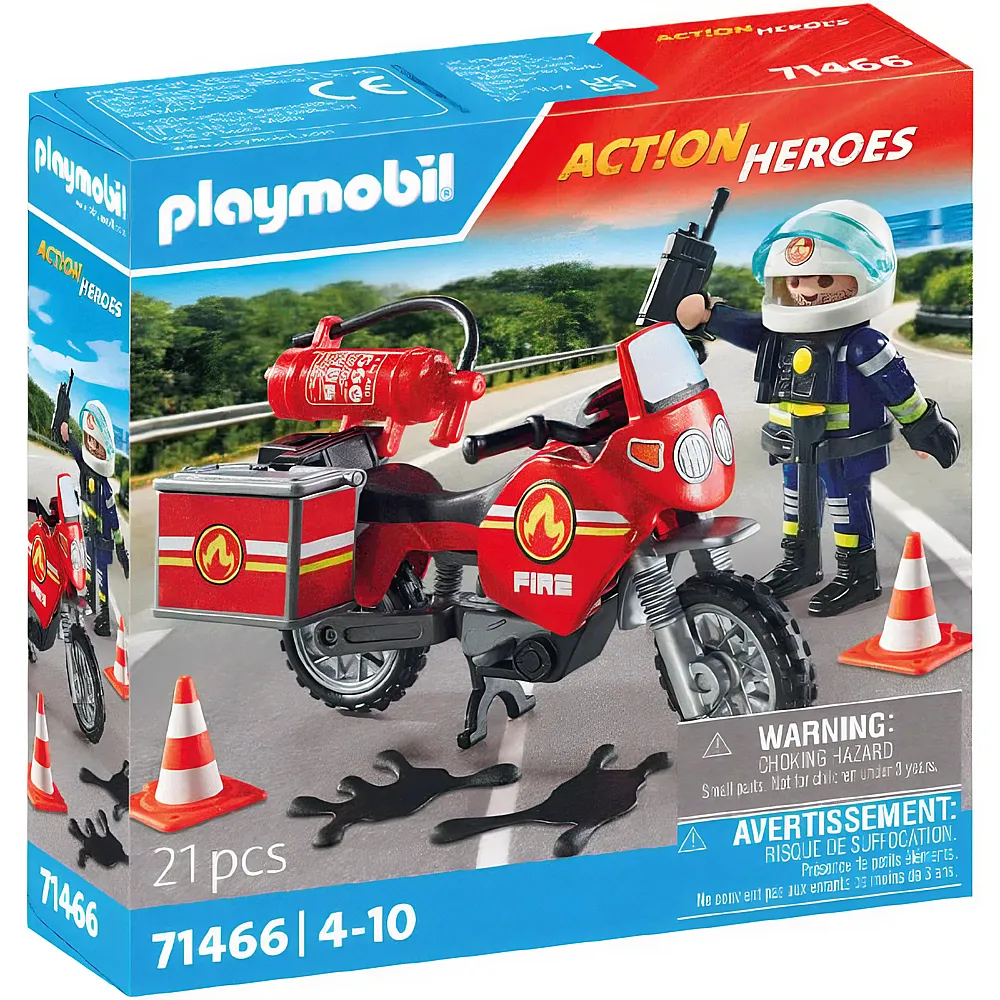 PLAYMOBIL Action Heroes Feuerwehr-Motorrad am Unfallort 71466