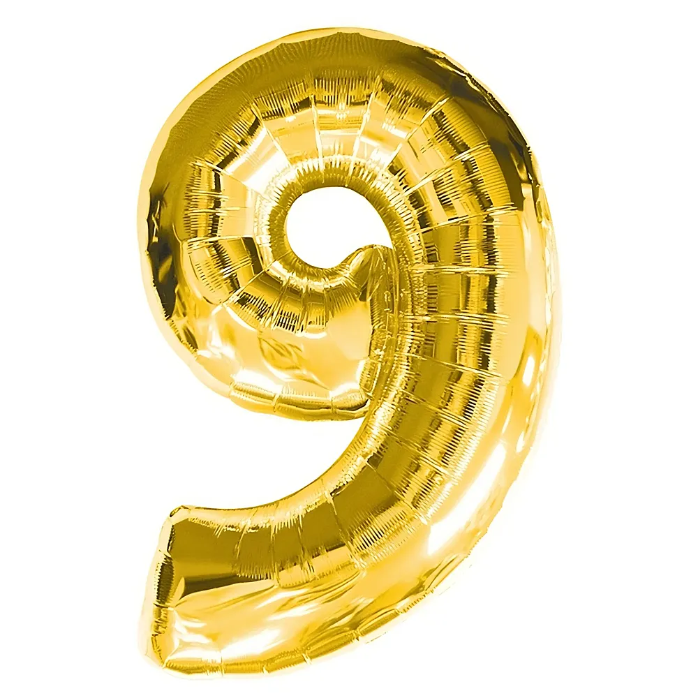 Amscan Zahlen Gold Folienballon Nummer 9 Gold 86cm | Kindergeburtstag