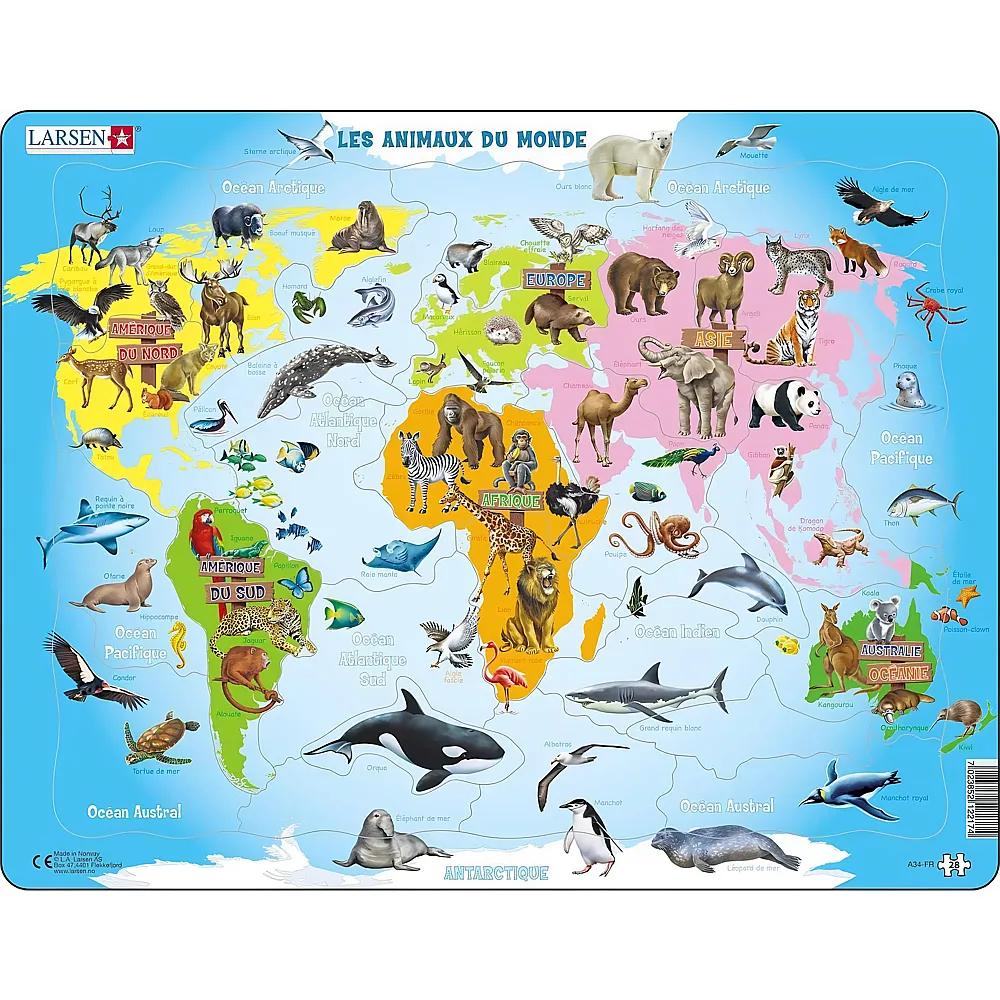 Larsen Puzzle Les Animaux du Monde - 28 Teile