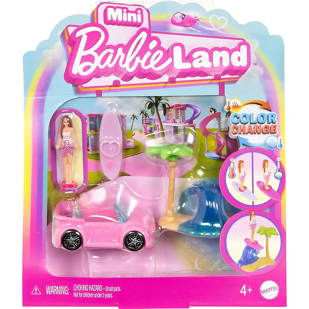 meinspielzeug - Barbie Mini BarbieLand Puppe und Strandcabrio mit Farbwechsel | Spielesets