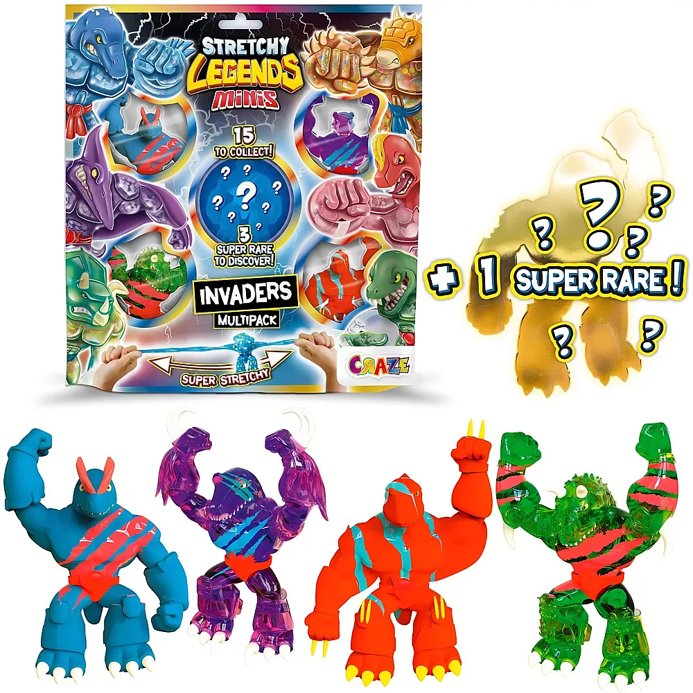 CRAZE STRETCHY LEGENDS Minis Multipack Invaders - 5X Elastische Actionfiguren f�r Kinder, Klebrige & Dehnbare Superhelden Figuren zu Sammeln