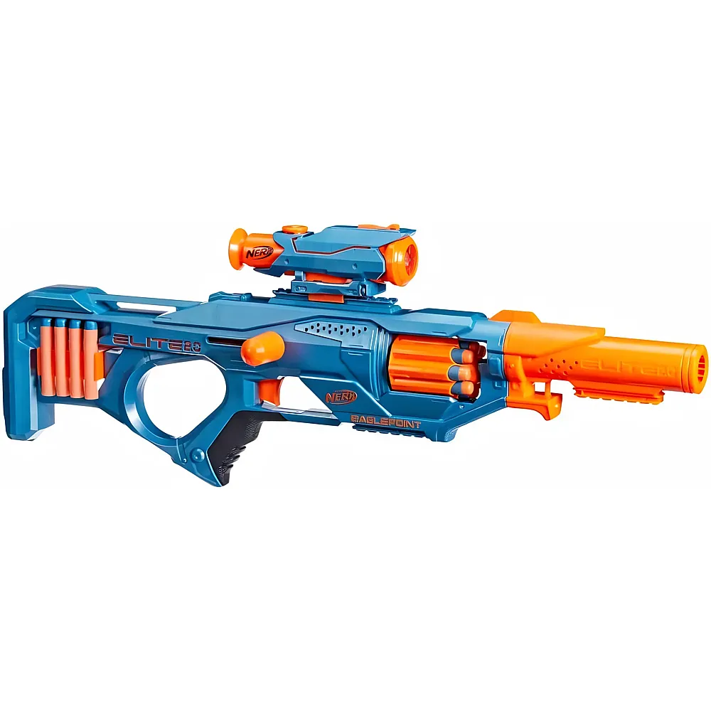 NERF Elite 2.0 Eaglepoint RD-8 Blaster, 8-Dart Trommel, Abnehmbares Fernrohr und Abnehmbarer Lauf, 16 Darts, Bolzen, Mehrfarbig