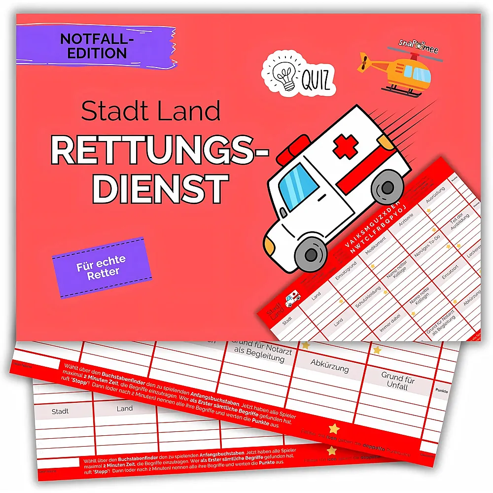 Fotospiel Stadt Land Rettungsdienst by snaPmee - Spiel & Geschenk f�r Notfall-Sanit�ter, Rettungssanit�ter, Notarzt, Rettungsassistent - 50 Blatt Din-A4