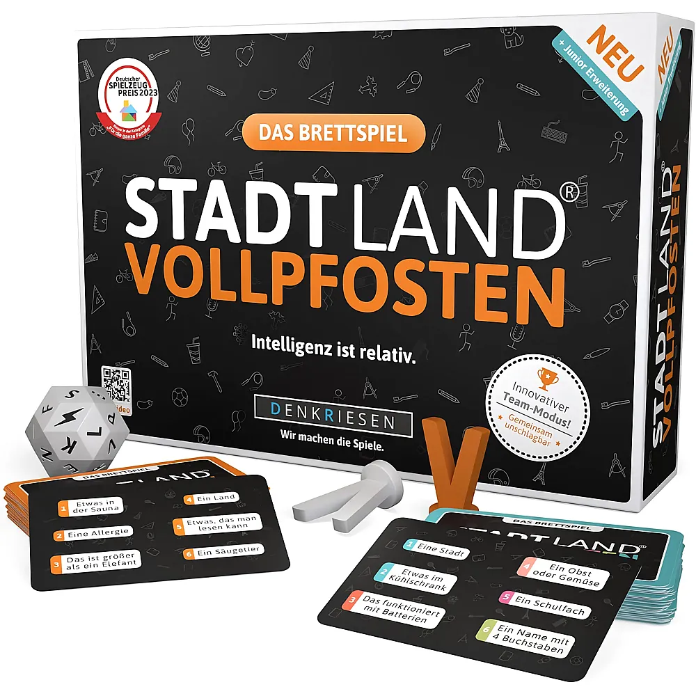 meinspielzeug - Denkriesen Stadt Land Vollpfosten Das Brettspiel - Grundspiel inkl. Junior Erweiterung | Partyspiele