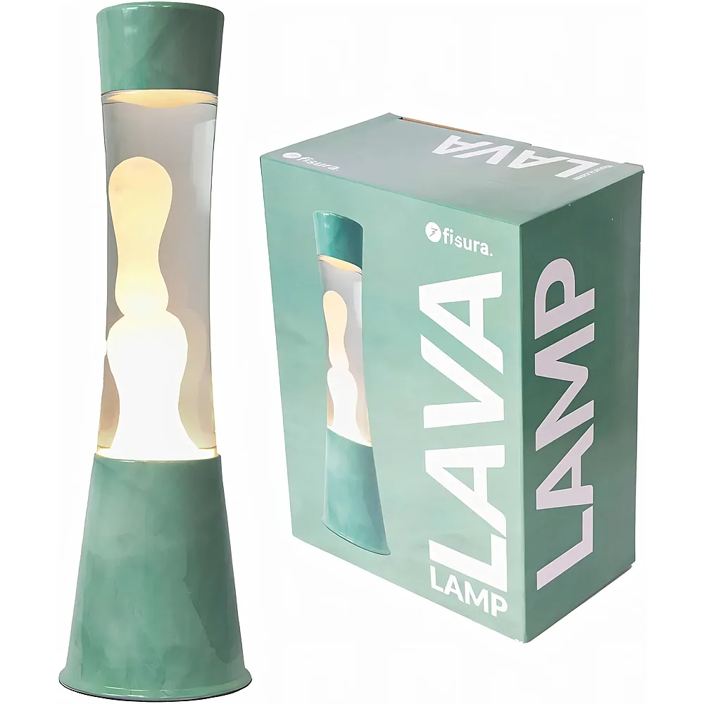 Fisura Lavalampe gr�ner Sockel, transparente Fl�ssigkeit und weisse Lava