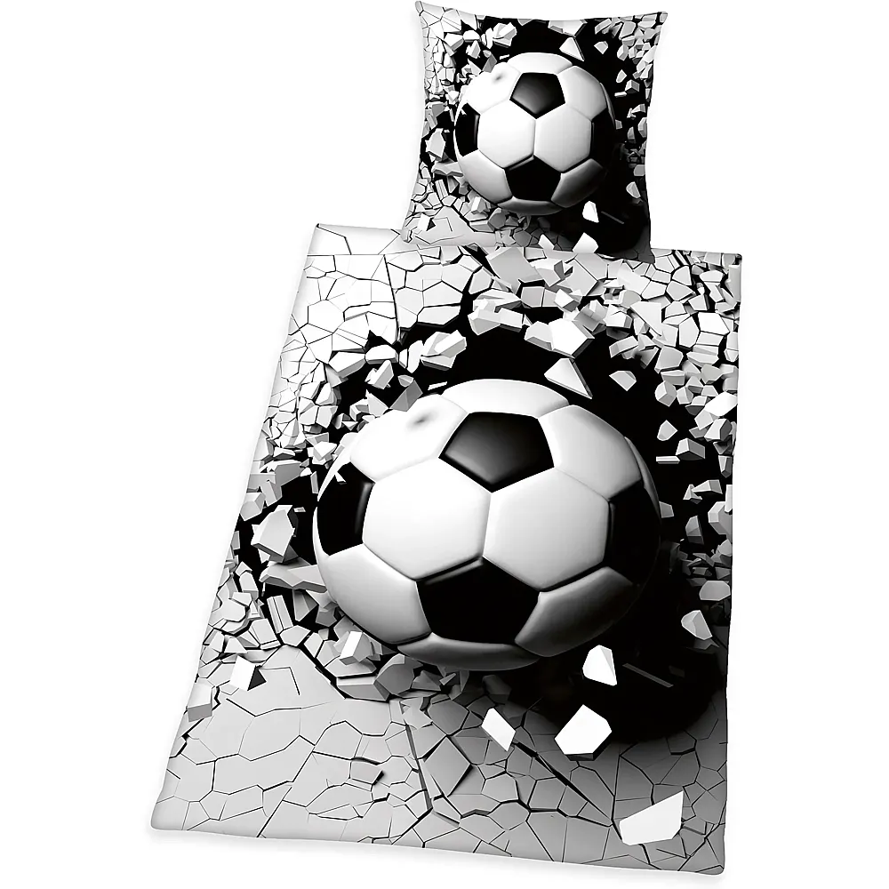 Herding 3D Effekt Bettw�sche Fussball Grau - 140 x 200 cm