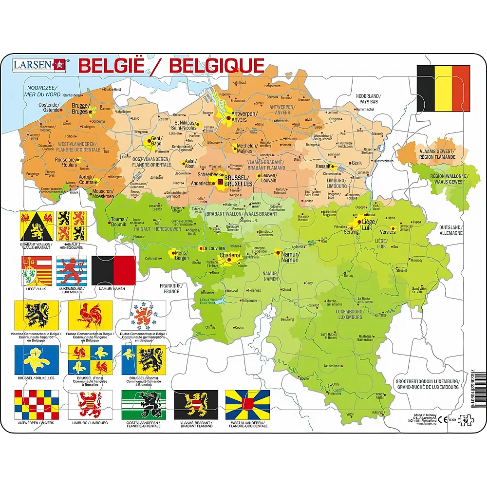 Larsen Puzzle Karte Belgien - 48 Teile
