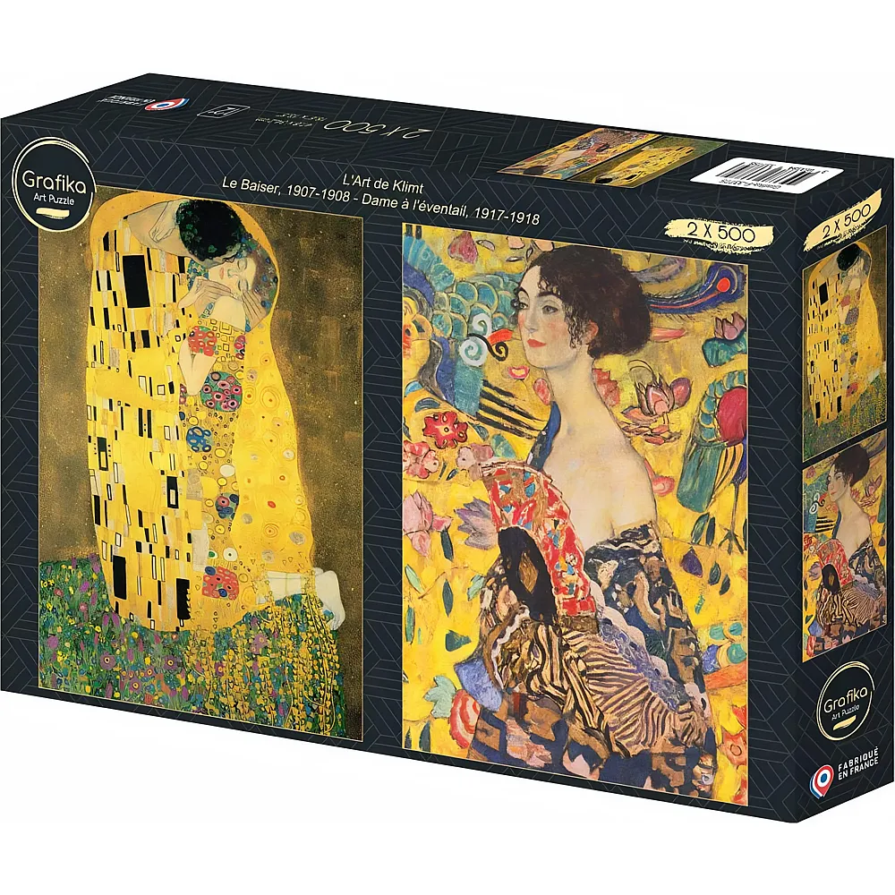 Grafika Puzzle Art Collection Gustav Klimt Le Baiser, 1907-1908 - Dame � l'�ventail, 1917-1918 - 500 Teile