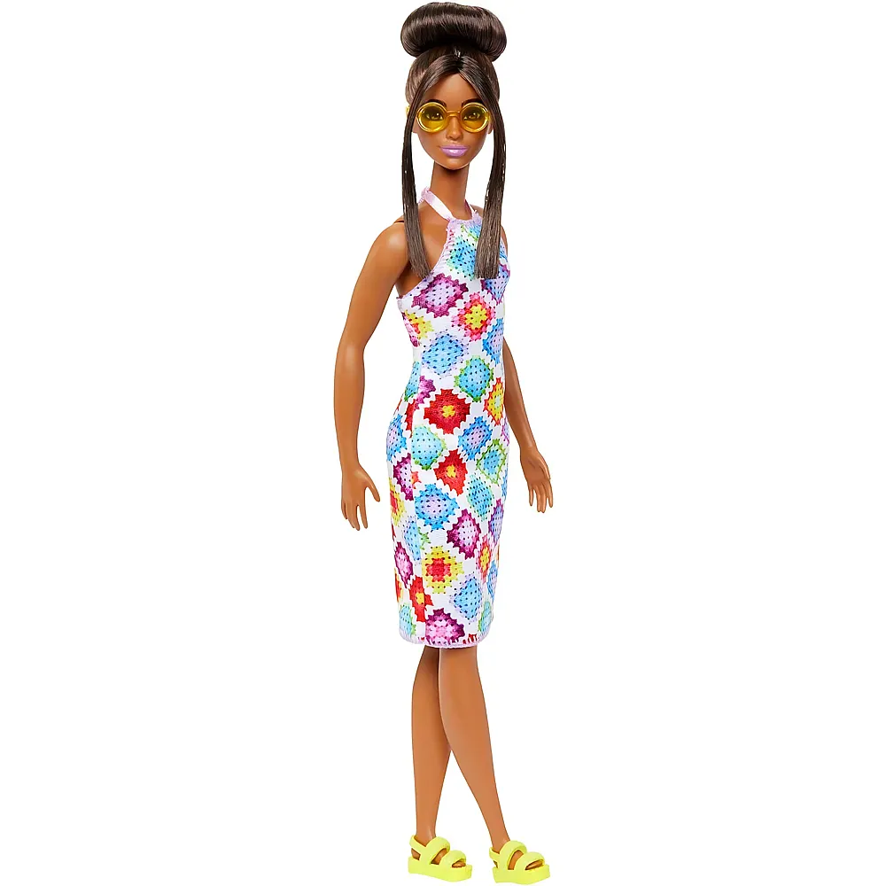 Barbie Fashionistas Puppe mit glamour�sem Dutt und geh�keltem Neckholder-Midikleid