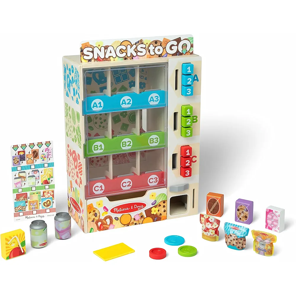 Melissa & Doug Verkaufsautomaten-Spielset aus Holz zum Sortieren, Auff�llen und Ausw�hlen, Holzspielzeug mit Spiellebensmittel f�r