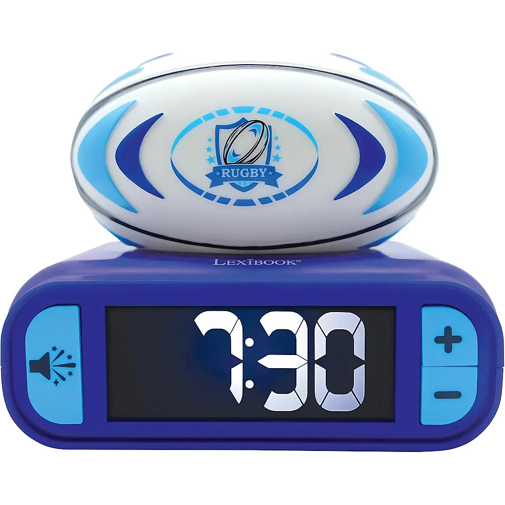 Lexibook Rugby Ball Wecker mit 3D Nachtlicht-Figur und besonderen Klingelt�nen