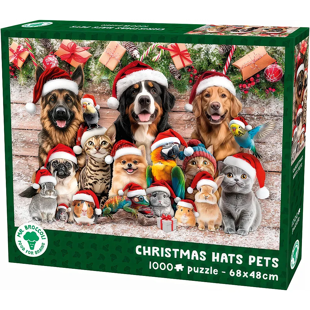 Mr. Broccoli Puzzle Haustiere mit Weihnachts-M�tzen - 1000 Teile